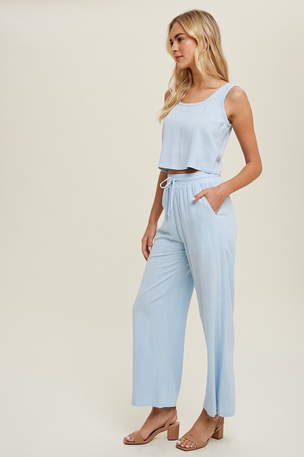 Wishlist® Linen Two Piece Crop Tank Top And Pants Set