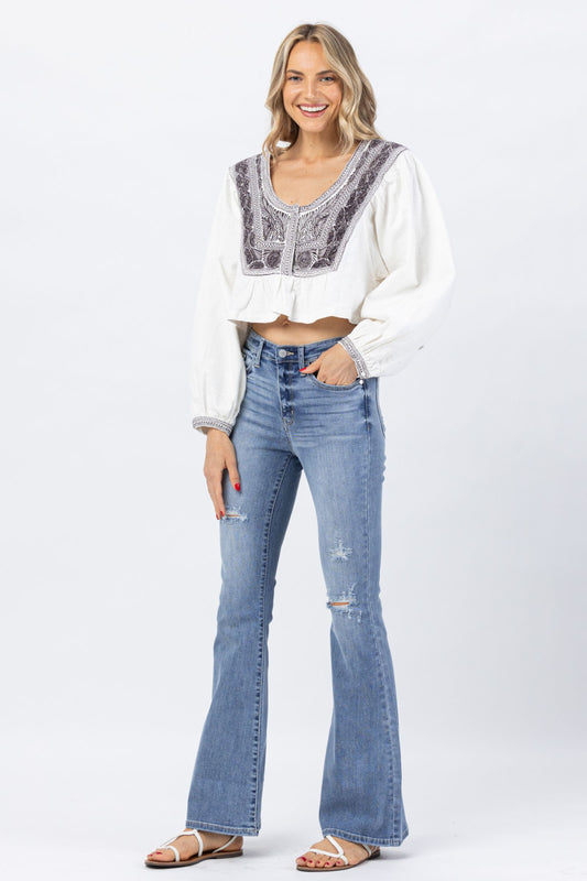 JUDY BLUE® HI-RISE DESTROYED FLARE