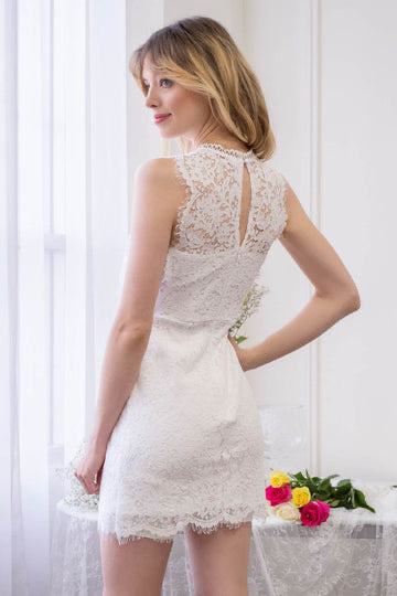 Blu Pepper® Lace trim mini dress in white