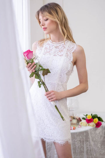 Blu Pepper® Lace trim mini dress in white