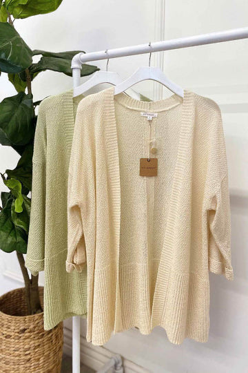 Light Weight Back Button Cardigan in Light Khaki
