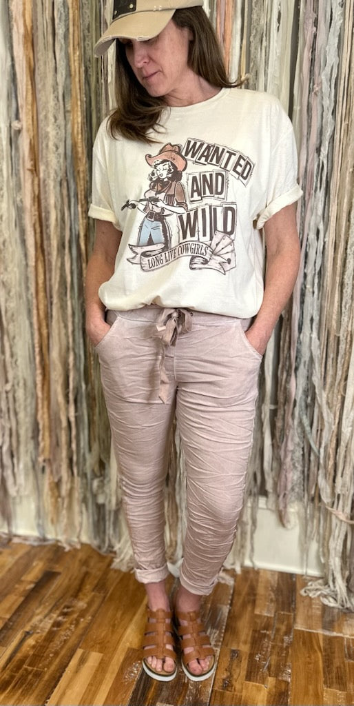 Marisima® Mauve joggers with satin trim on side