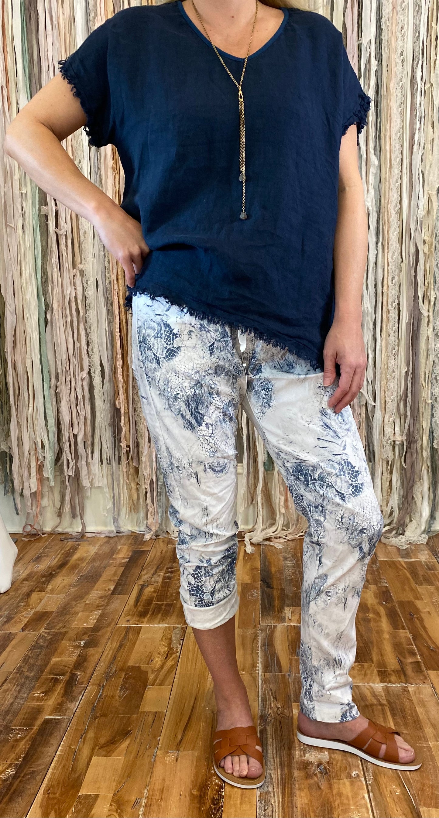Marisima® Navy Blue 100% Linen top