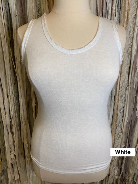 Marisima® Ribbed Tank Top made in Italy with fringe detail