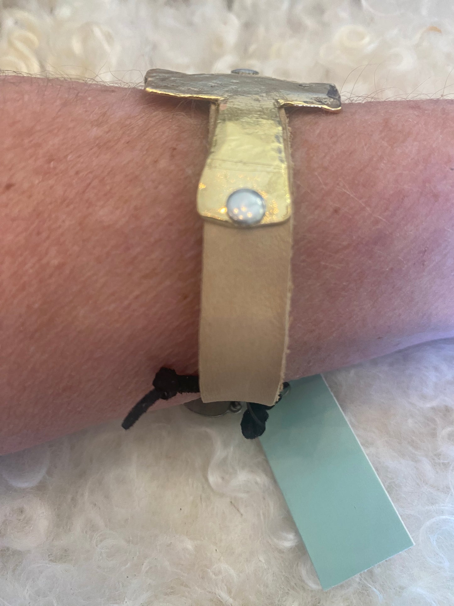 Julio Designs®- Tecate Leather Bracelet with Hammered Gold Cross