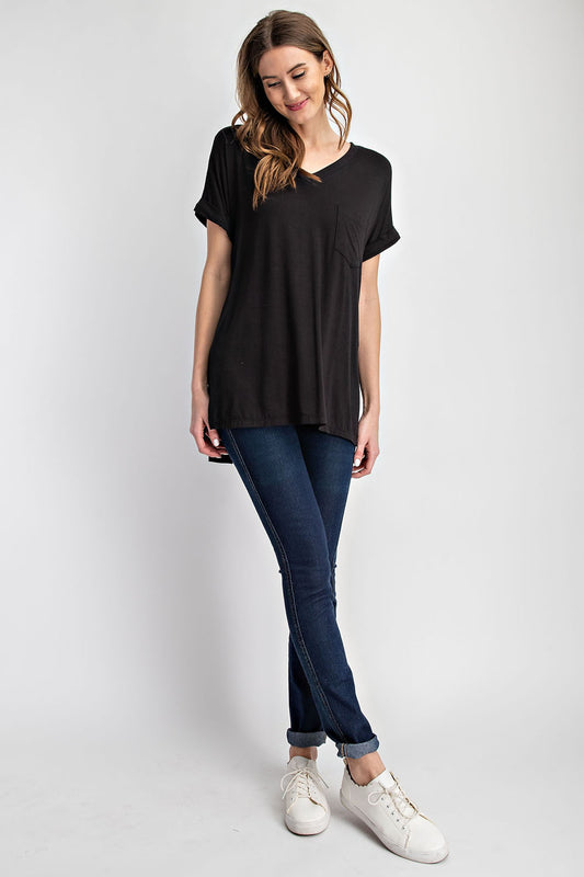 Rae Mode® Basic Booty Cover, High-Low T-shirt- Black