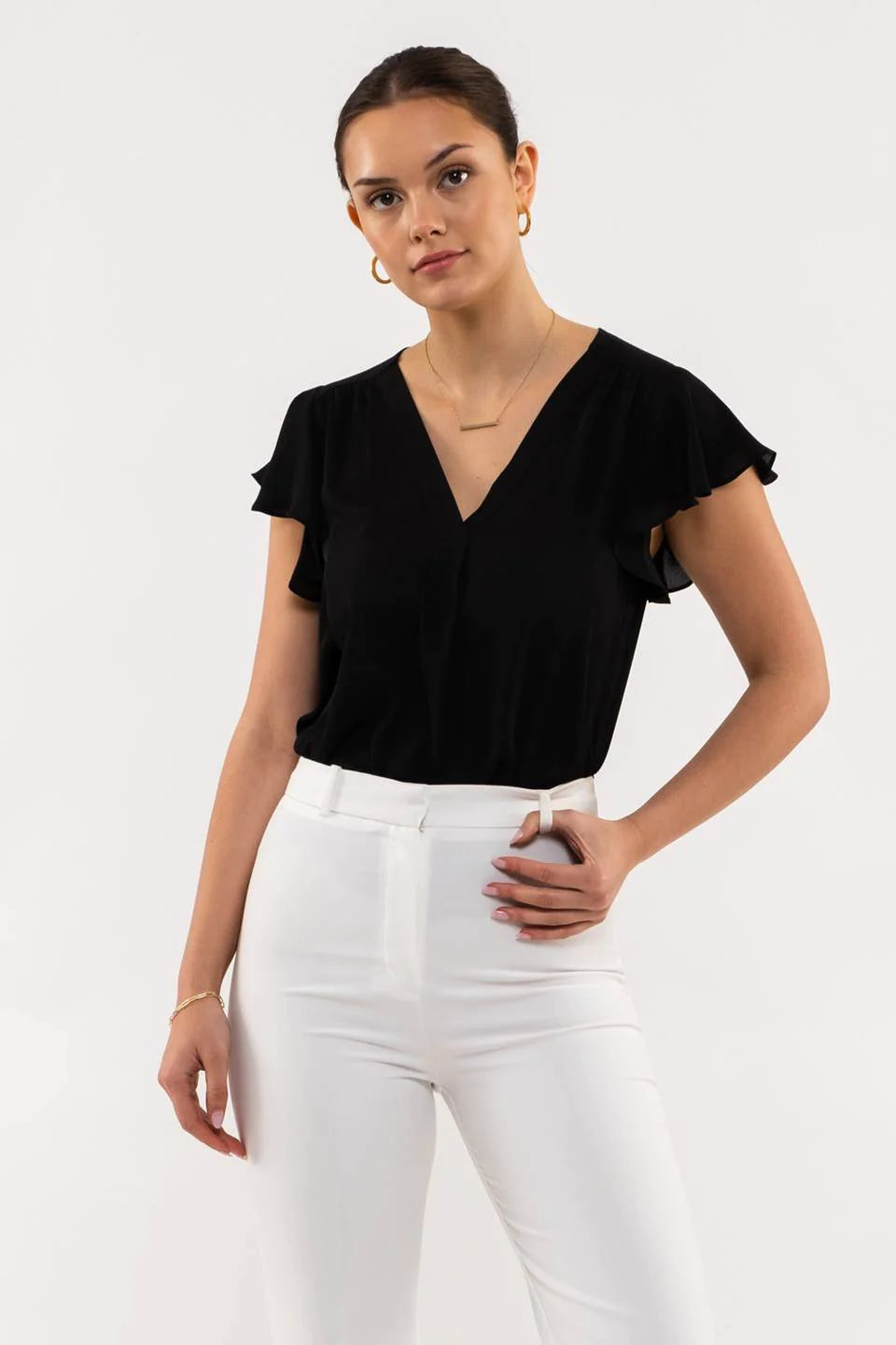 Blu Pepper® SHORT BUTTERFLY SLEEVE WOVEN TOP