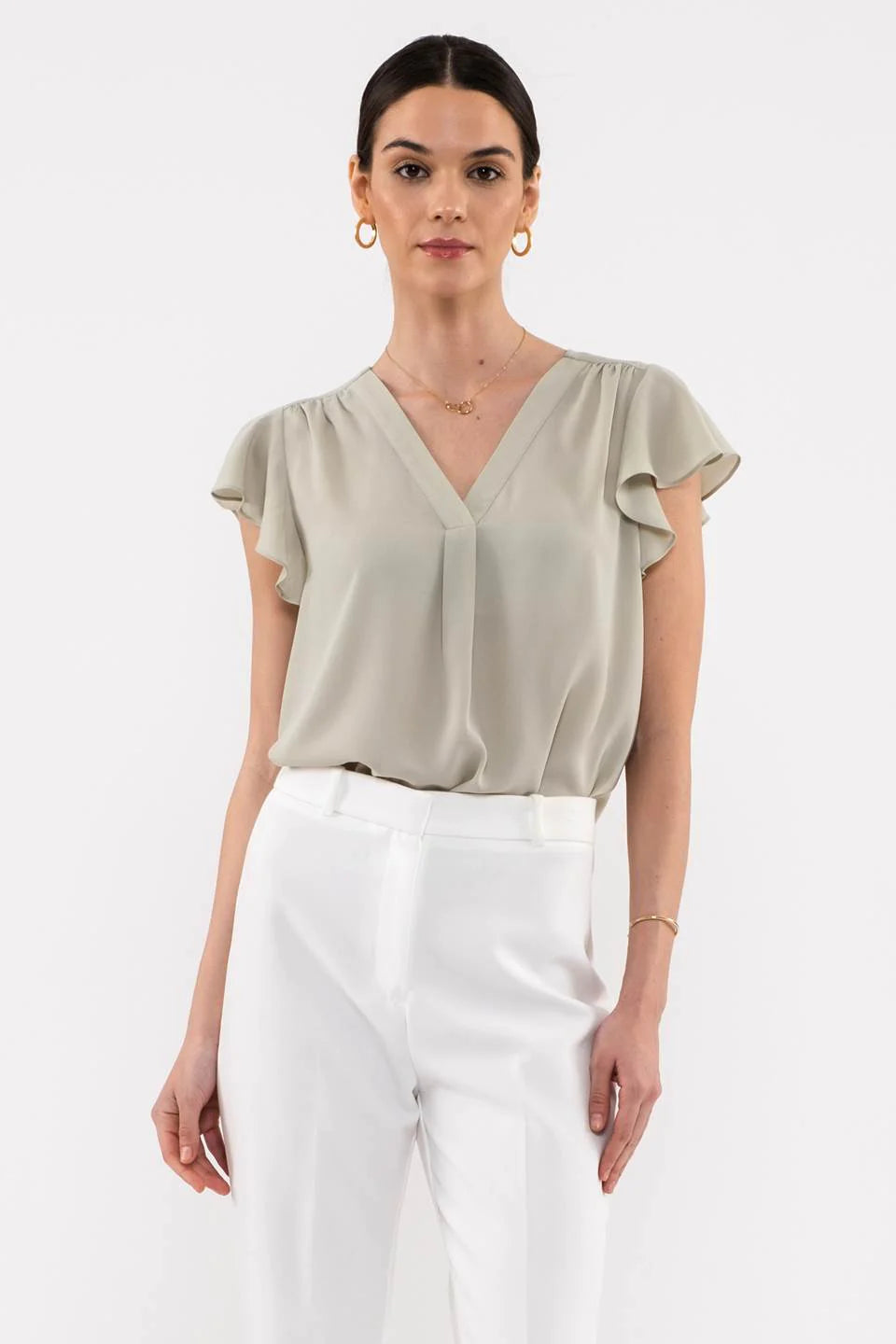 Blu Pepper® SHORT BUTTERFLY SLEEVE WOVEN TOP