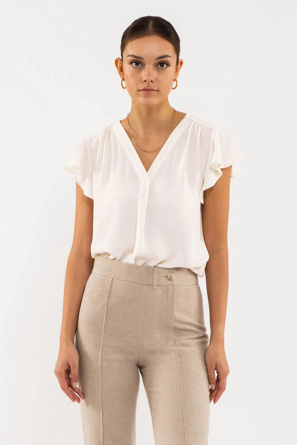 Blu Pepper® SHORT BUTTERFLY SLEEVE WOVEN TOP