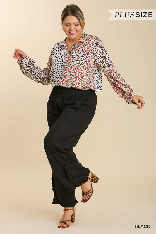 UMGEE® Linen Ruffle Trim Pants (Plus)